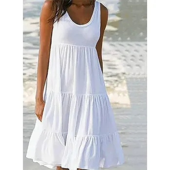 Dámské šaty Jednobarevné letní šaty s volány Barva: Bílá, Velikost: L