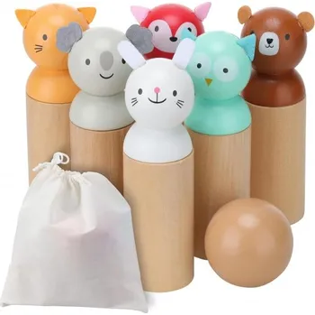 Dřevěná hračka Derrson dřevěný bowlingový set se zvířátky W5296