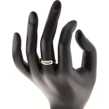 Prsten Briliantový prsten ve 18K zlatě, zvlněné dvoubarevné linie ramen, tři čiré diamanty - Velikost: 62