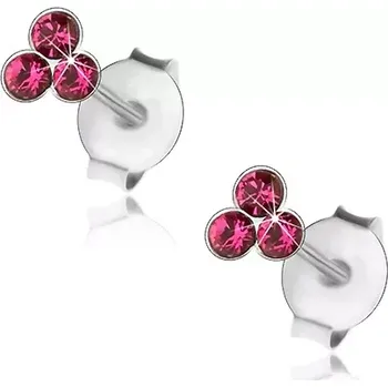 Náušnice Stříbrné 925 náušnice, trojice kulatých krystalků ve fuchsiovém odstínu