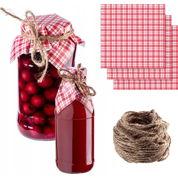 VÍČKA, KRYTKY NA SKLENICE, ZAVAŘENINY, LAHVE, UBROUSKY + JUTOVÝ PROVÁZEK x50