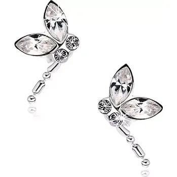 Náušnice Stříbrné náušnice 925, letící vážka, čiré krystaly Swarovski, visící ocas