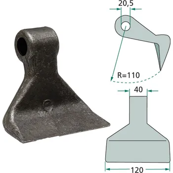 Kladivo Kladivo mulčovače o šířce 120 mm s montážní dírou 20,5 mm pro mulčovače Becchio & Mandrile, Cabe, Desvoys, Forigo, Gilbers, Maschio, Kuhn, Tehnos