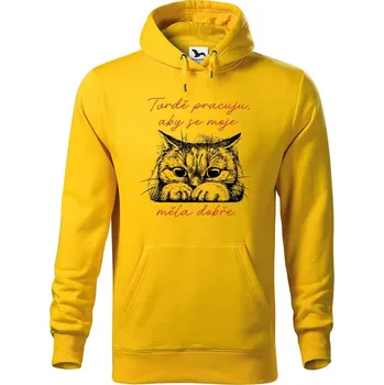 Pánská mikina DOBRÝ TRIKO Pánská mikina s potiskem Tvrdě pracuju kočka Velikost pánské mikiny: 2XL, Barva: Žlutá