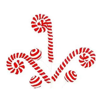 Vánoční dekorace LAALU Vánoční dekorace - větvička cukrové hůlky, červeno/bílá, 66 cm