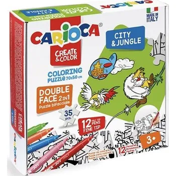 Puzzle CARIOCA omalovánkové s motivem města a džungle s 12 barevnými fixy