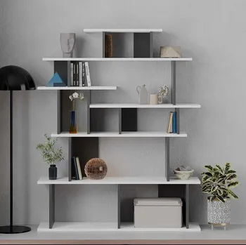 Komoda ALEKTO, regál, knihovna, bílý / antracit