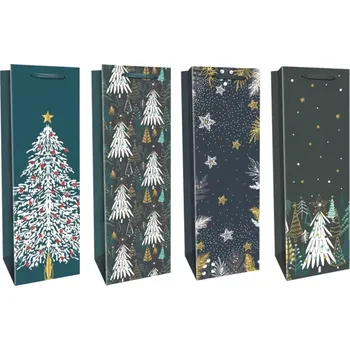 Dárková taška Taška na lahev zimní se zlatou ražbou 12 x 36 x 9 cm