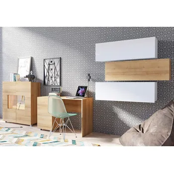 Obývací stěna Obývací stěna CALABRINI d | 320 cm | 5 dílů O | dub zlatý/bílá lesk