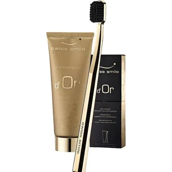 zubní pasta Swiss-Smile Pece Pece-o-zubyZlatá zubní pastaSada d'Or Zlatá pasta 75 ml + kartáček Gold 75 ml (32&nbsp;653,00 Kč / 1 l)