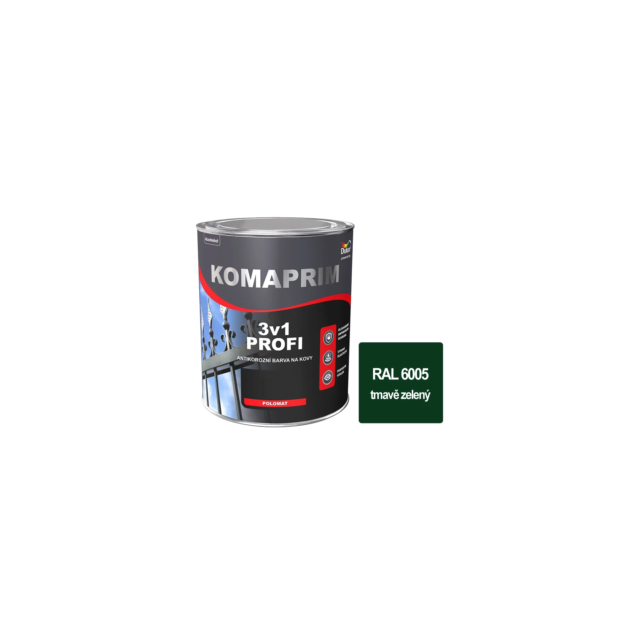 Fotografie 1 - Barva na kov Dulux Komaprim Profi 3v1 4 l RAL 6005 tmavě zelená