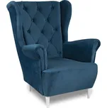 FALCO Tmavě modré relaxační křeslo ušák Selene K s dřevěnými nohami