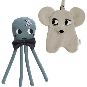 klip na dudlíky Roommate Starter pack pro miminka první hračka a klip na dudlík myška a chobotnice