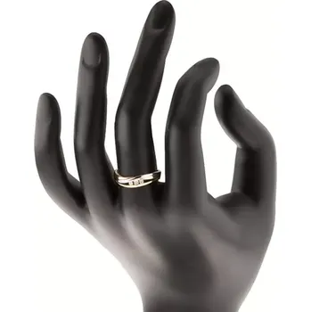 Prsten Briliantový prsten ze 14K zlata, zvlněné dvoubarevné linie ramen, tři čiré diamanty - Velikost: 56