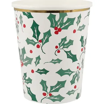 Party nádobí Papírové jednorázové kelímky v sadě 8 ks Holly Pattern – Meri Meri ID_1692016