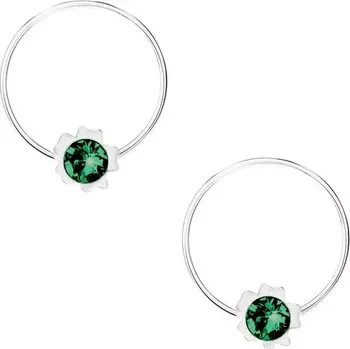Náušnice Náušnice ze stříbra 925, kroužek a kvítek se zeleným krystalkem