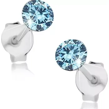 Náušnice Náušnice ze stříbra 925, kulatý Swarovského krystal světle modré barvy, 4 mm