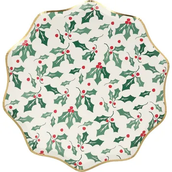 Jednorázové nádobí Papírové jednorázové tácky v sadě 8 ks Holly Pattern – Meri Meri ID_1692038