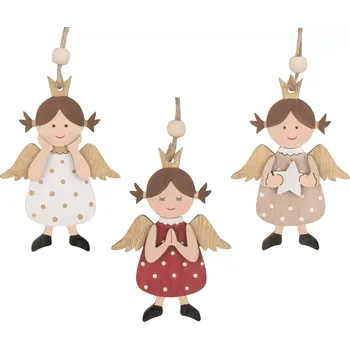 Vánoce Dřevěný anděl na zavěšení 10 cm