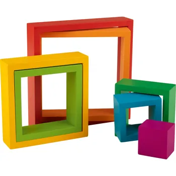 Dřevěná hračka Playtive Dřevěná duhová skládačka Montessori (skládací čtverce)