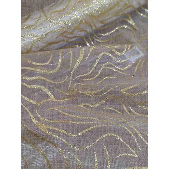 Krajka Vánoční organza s glitry šíře 36 cm béžovo zlatá