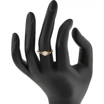 Prsten Prsten ve žlutém 14K zlatě - zářivý kvítek z čirých zirkonů, výřezy na ramenech - Velikost: 58