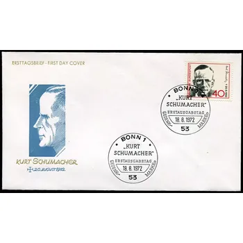 Poštovní známka Deutsche Bundespost FDC MiNr. 738 (18.8.1972) - SRN - Kurt Schumacher (1895-1952), politik