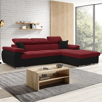 Obývací pokoj Sedací souprava COOL | 281x191 cm | rozkládací + úložný prostor | PRAVÁ | červeno černá 09/15