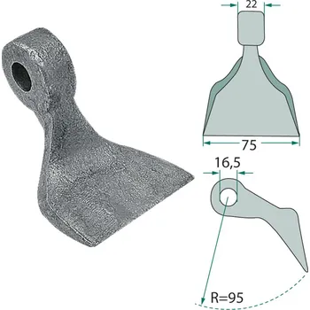 Mulčovač Mulčovací kladívko o šířce 75 mm s dírou o průměru 16,5 mm pro mulčovače Agritec, HMF, F.A.E