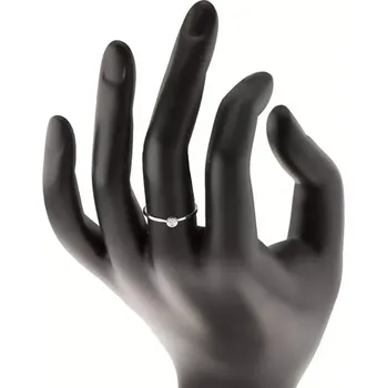 Prsten Prsten z bílého 14K zlata - blýskavý čirý briliant v lesklé objímce, zúžená ramena - Velikost: 49