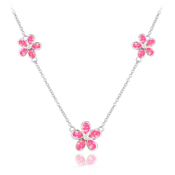 Náhrdelník MINET Stříbrný náhrdelník KYTIČKY s růžovými opálky JMAD0043PN38