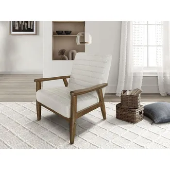 Křeslo Čalouněné křeslo TIMI bílý beránek/ořech