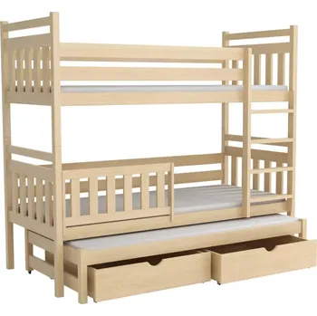 Patrová postel pro 3 osoby WOOD-V 005 90x200 cm borovice masiv - více odstínů