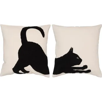 Polštář SCANquilt povlak BLACK CAT - set 2 ks stretching cat smetanovočerná 45 x 45 cm