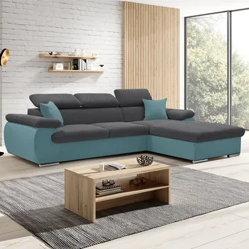 Obývací pokoj Sedací souprava COOL | 281x191 cm | rozkládací + úložný prostor | PRAVÁ | šedo modrá 24/30