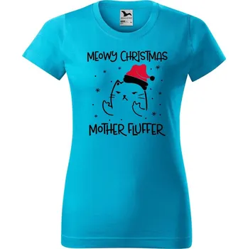 Dámské tričko DOBRÝ TRIKO Dámské tričko s potiskem Vánoční kočka Barva: Tyrkysová, Velikost: S