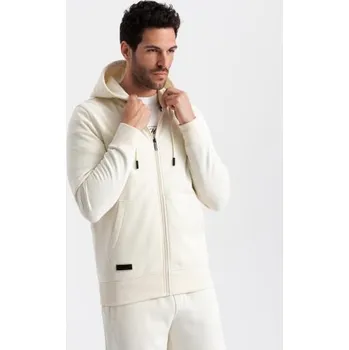 Pánská bavlněná mikinová souprava BASIC rozepínací mikina + tepláky - krémová
