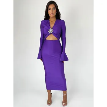 Dámské šaty Večerní šaty se zvonovými rukávy Barva: Fialová, Velikost: S