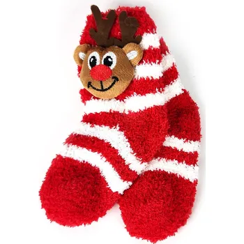 Veselé dětské ponožky červeno-bílé s vánočním sobikem, Velikost 28-31