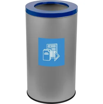 Odpadkový koš Koš na tříděný odpad EKO, objem 75 l, nádoba lakovaná šedá, víko modré (papír)