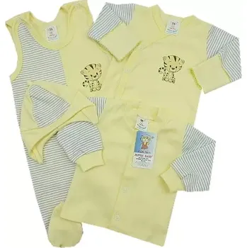 Kojenecká souprava 4-dílná soupravička do porodnice žlutá pásky tygříček velikost 56