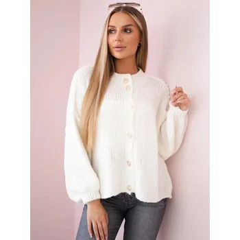 Dámský svetr Vlněný svetr 20391-1 s ozdobnými knoflíky ecru, VELIKOST UNI ( S, M , L )