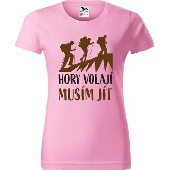 DOBRÝ TRIKO Dámské tričko s potiskem Hory volají Barva: Růžová, Velikost: L