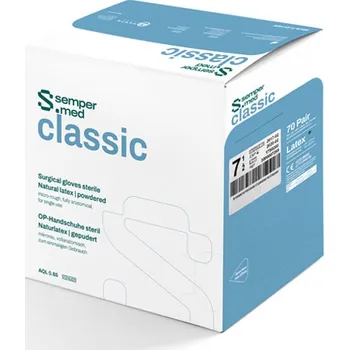 Vyšetřovací rukavice Sempermed Classic, operační latexové rukavice vel. 8,5 s pudrem, sterilní (70párů/bal)