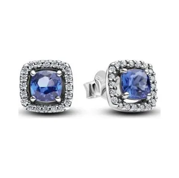 Náušnice Peckové náušnice PANDORA Třpytivá modrá čtvercová aureola 293551C01