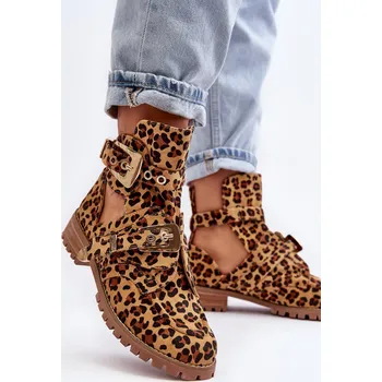 Dámské kozačky Lu Boo Lakované kotníkové boty s výřezy Rock Girl Barva: Béžová, Velikost: 37