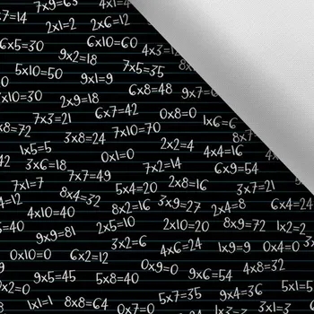 Látka s potiskem nepromokavý polyester TD/NS malá násobilka černá