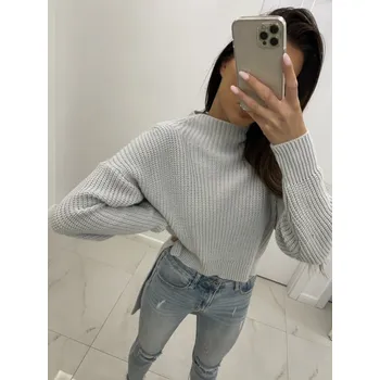 Dámský svetr Pletený svetr v šedé barvě DAFFI SW107-22, VELIKOST UNI ( S, M , L )