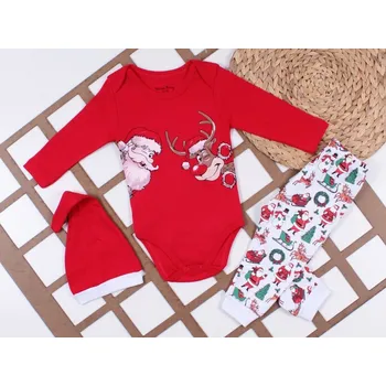 Kojenecká souprava 3D souprava body, tepláky a čepička Santa 80/86