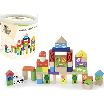 Dřevěná hračka BABU - Kostky farma 50 ks